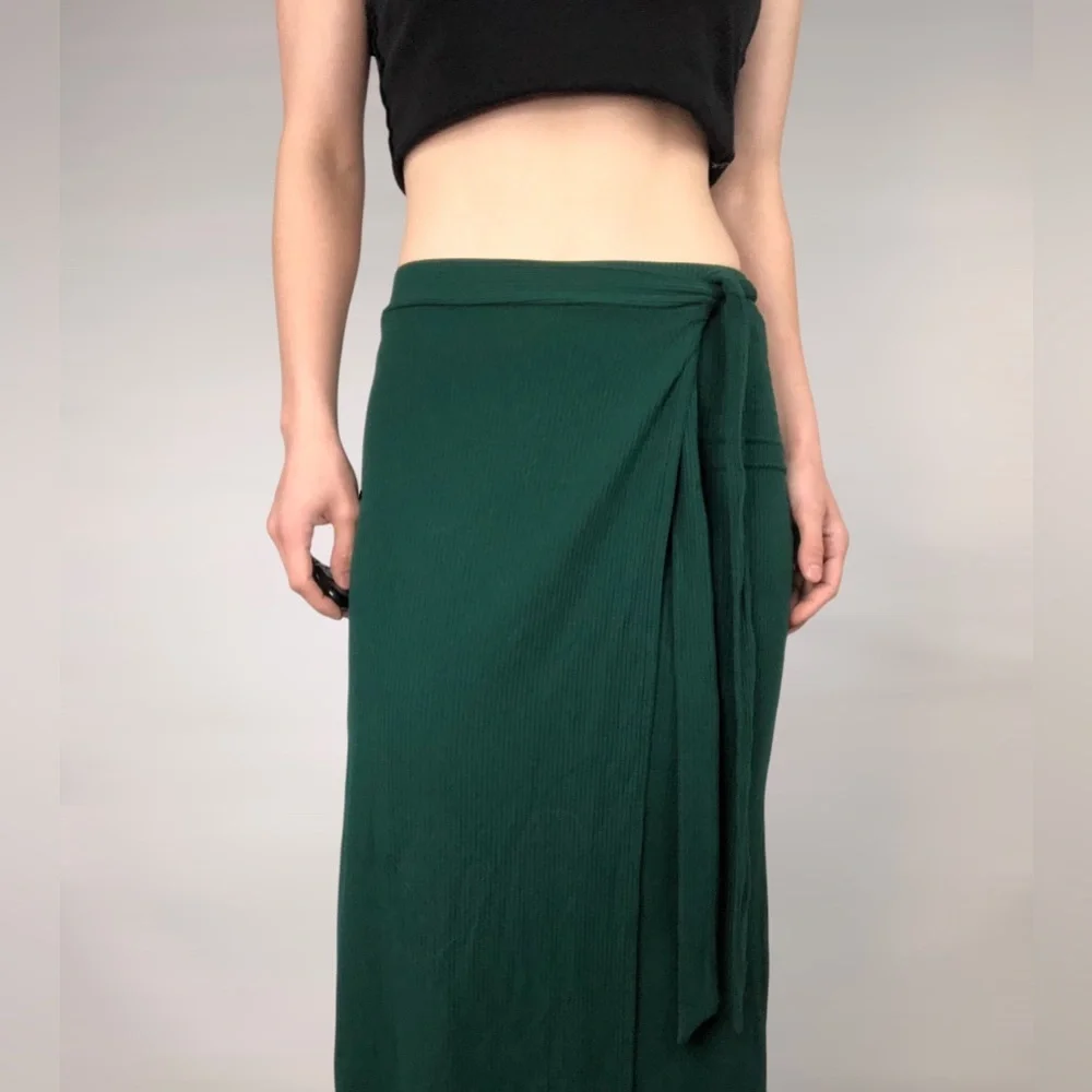Reformation Knit Ribbed Maxi Green Wrap‎ Skirt Size S